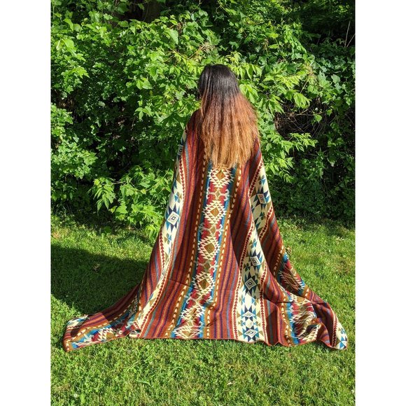 Alpaca Queen Size Blanket, Red Lush Geometrical Throw, Native Design Camping Bla - Picture 1 of 10
